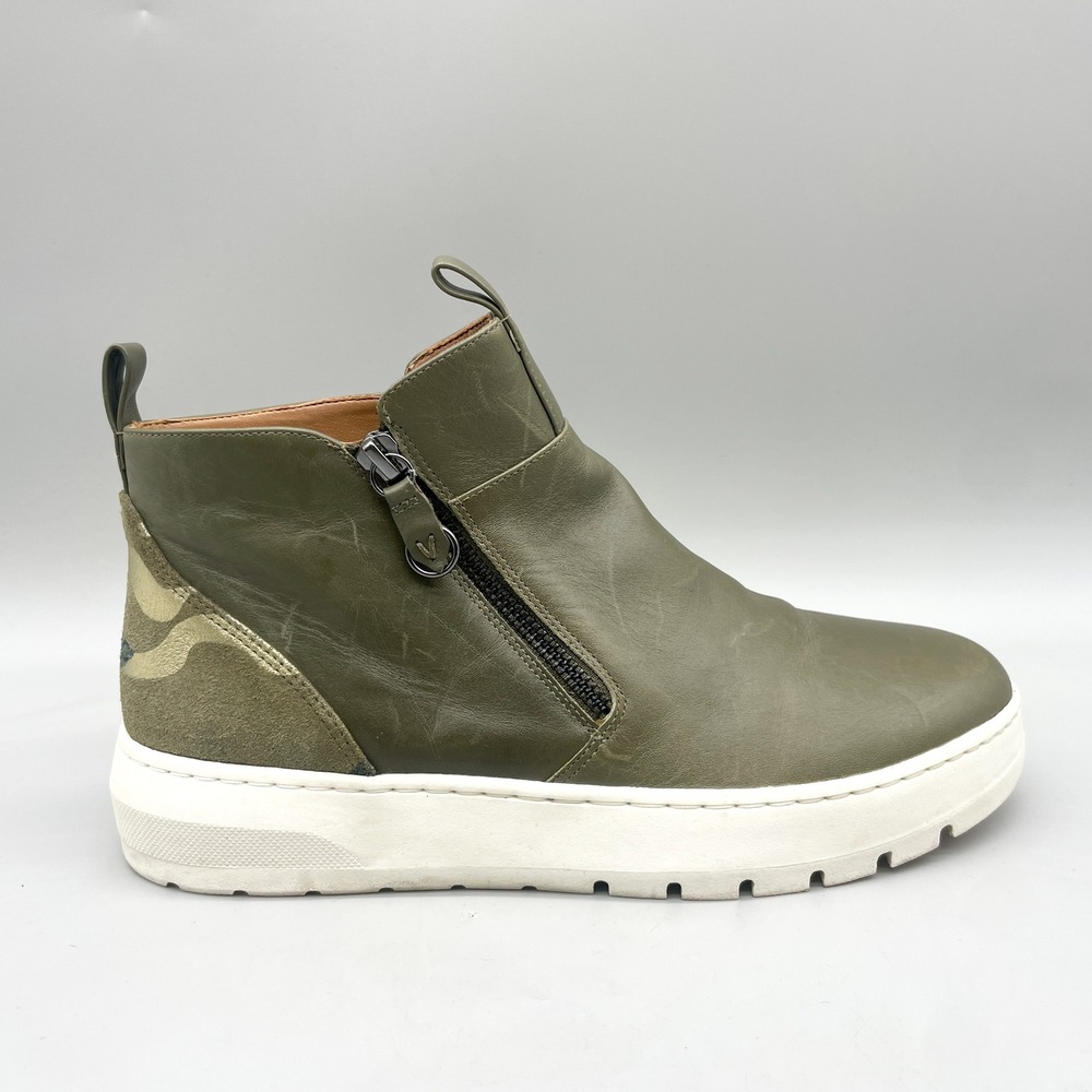 Vionic Womens 8.5 Brinkely Chelsea Sneaker Boots Olive Green Camo Leather Casual